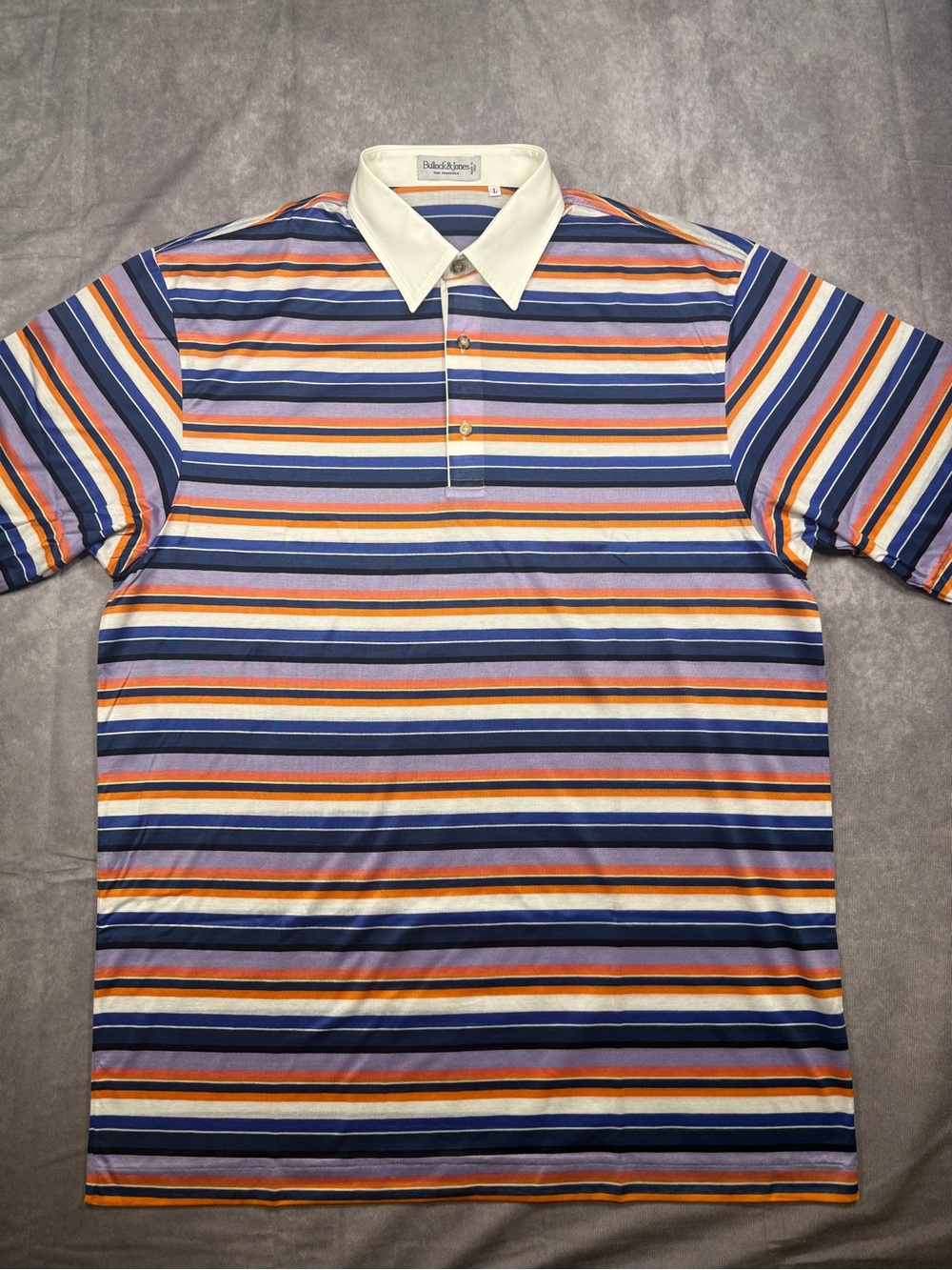 Vintage Made in Italy Bullock & Jones Striped Polo Shirt - Blue/Orange/White - L